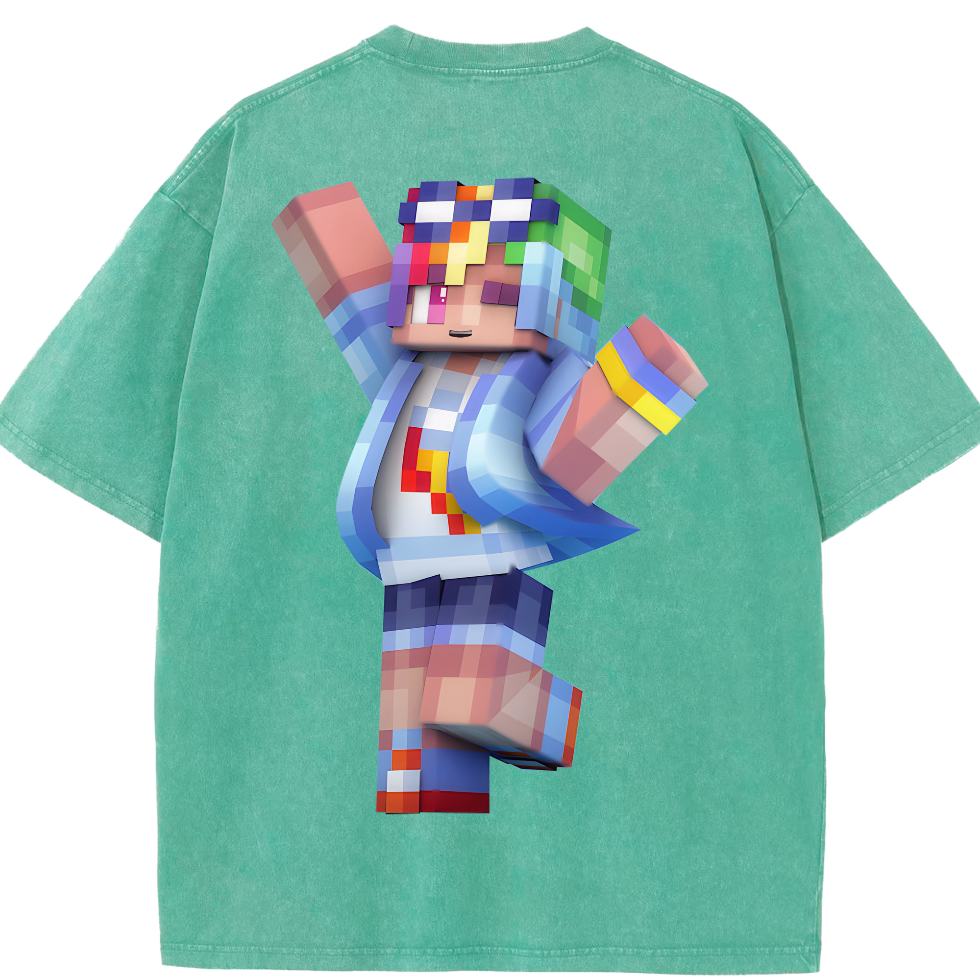 （画像用） マインクラフト ブロックの世界 Minecraft MC Block world 綿100% ヴィンテージ風 半袖Tシャツ（背面プリント）